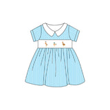 Blue stripe short sleeves duck kids girls summer dresses