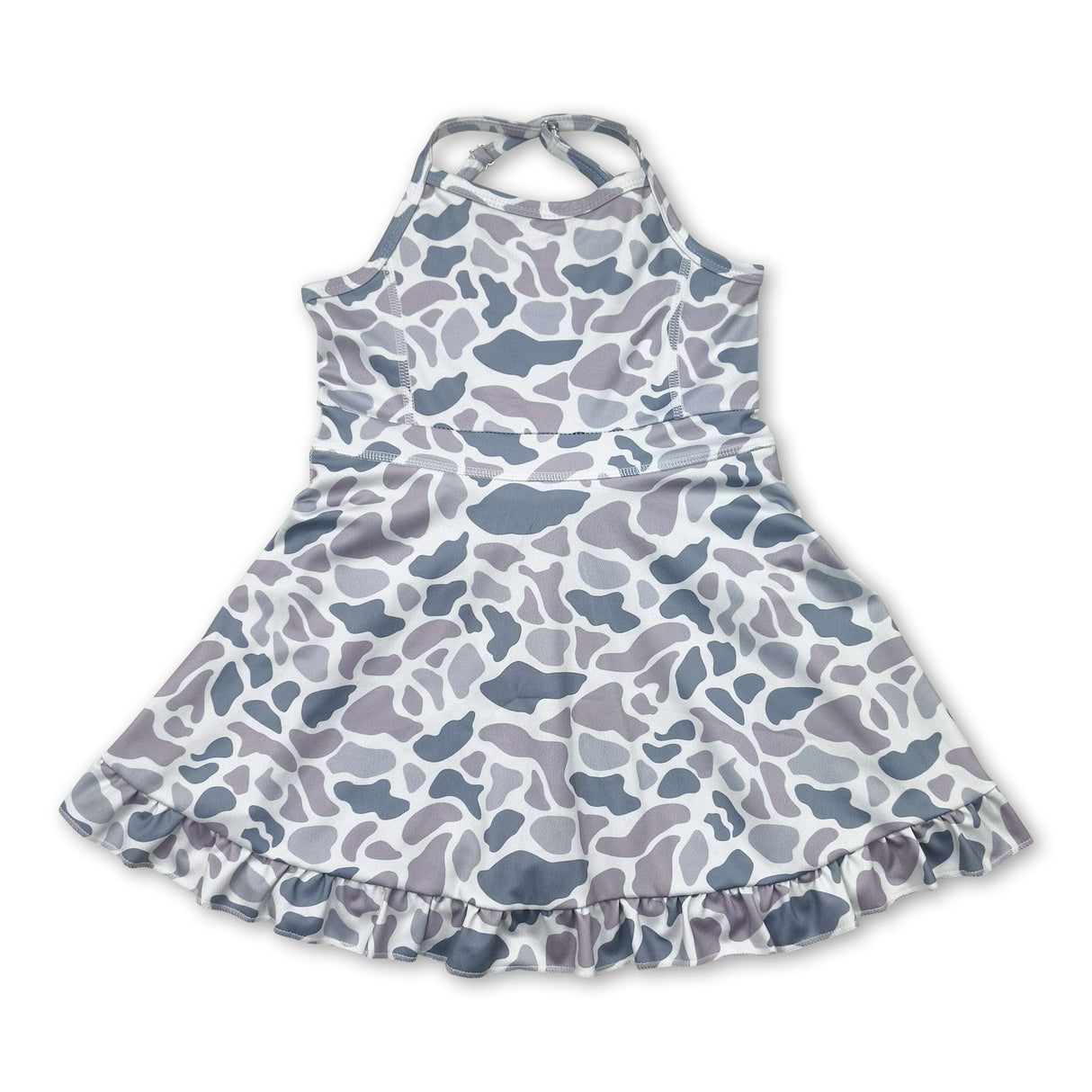 Grey Camo Straps Ruffle Girls Athletic Dress 10-12T Grey Camo Straps Ruffle Girls Athletic Dress 10-12T
