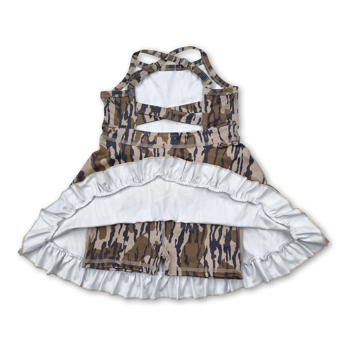 Bottomland camo straps ruffle kids girls athletic dresses