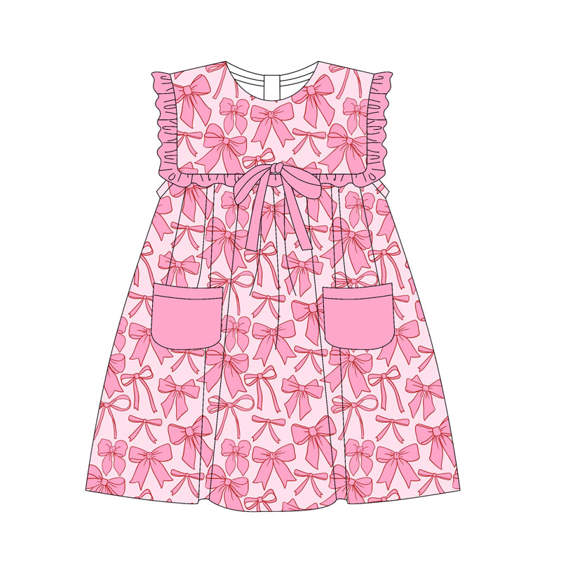 Pink pockets bows baby girls summer dresses