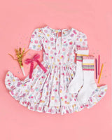 Short sleeves white ball cakes gift Happy birthday girls dresses