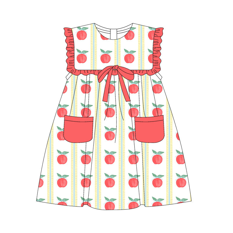 Ruffle stripe apple kids girls back to school dresses