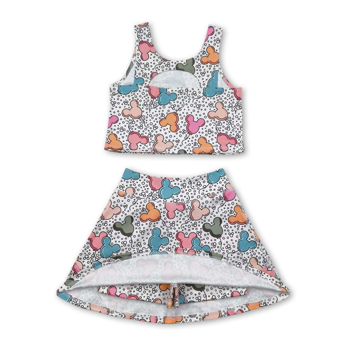 Sleeveless mouse balloon top skirt kids girls active wear set