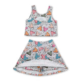 Sleeveless mouse balloon top skirt kids girls active wear set