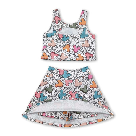 Sleeveless mouse balloon top skirt kids girls active wear set