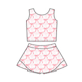 Sleeveless pink bow plaid top skirt kids girls active wear
