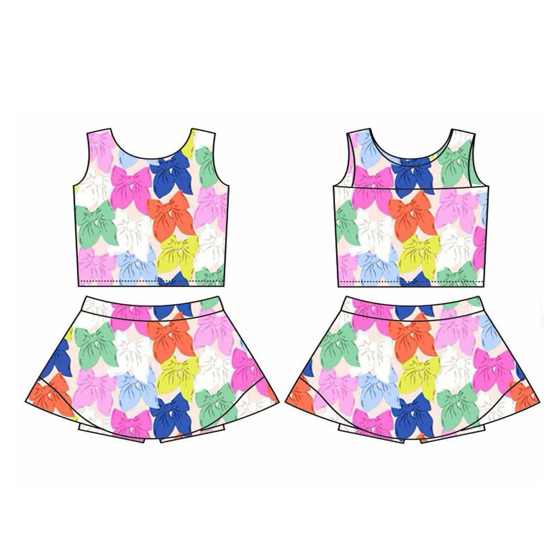 Sleeveless colorful bow top skirt kids girls active wear