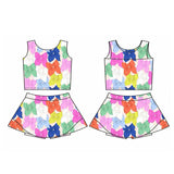 Sleeveless colorful bow top skirt kids girls active wear