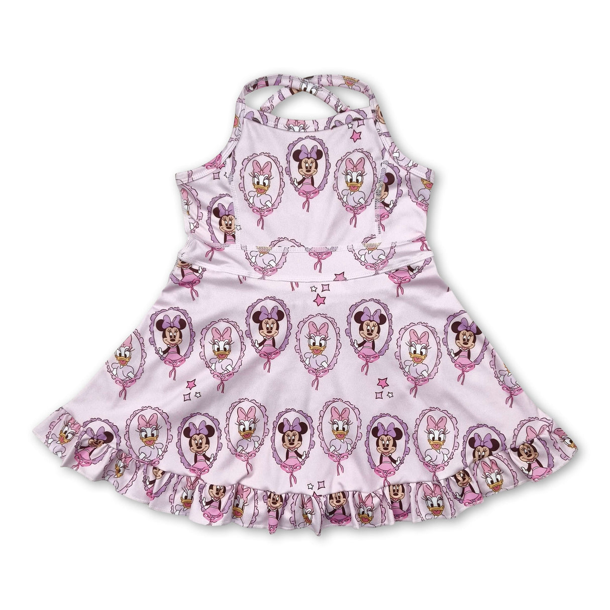 Pink duck mouse ruffle kids girls athletic dresses