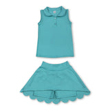 Sleeveless mint top skirt kids girls active wear set