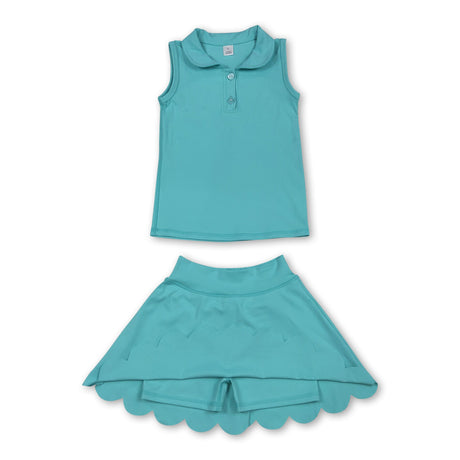 Sleeveless mint top skirt kids girls active wear set