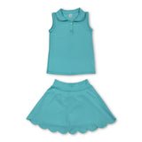 Sleeveless mint top skirt kids girls active wear set