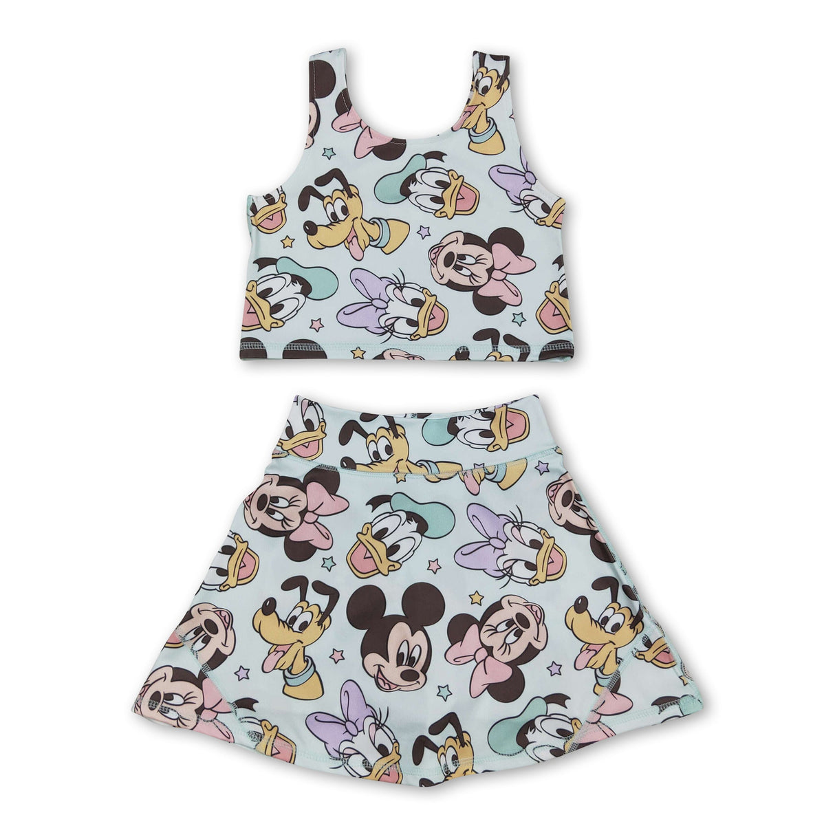 Sleeveless duck mouse top skirt kids girls active wear