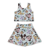 Sleeveless duck mouse top skirt kids girls active wear
