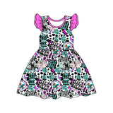 Flutter sleeves truck cow stars singer girls dresses