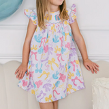 Flutter sleeves colorful bow gift Happy birthday girls dress