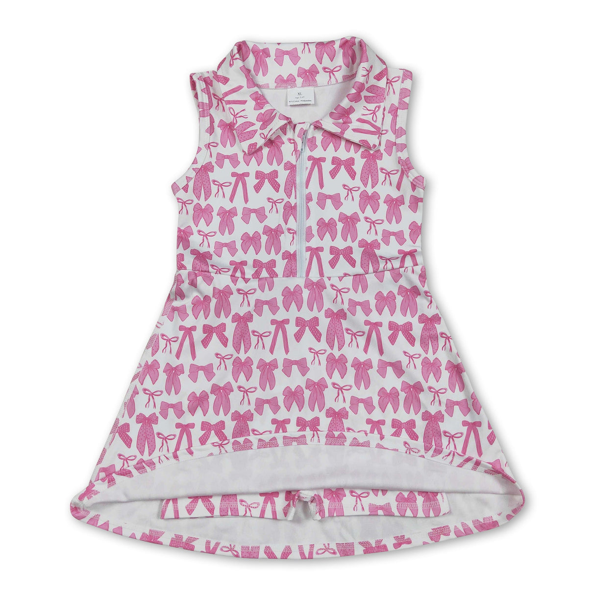 Sleeveless pink bow zip polo girls athletic dresses