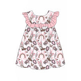 Pink ruffle boots bow rainbow western girls dresses