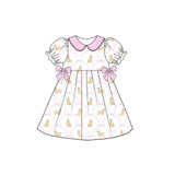 Pink short sleeves dog bow kids girls summer dresses