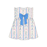Blue bow ruffle floral baby girls summer dresses