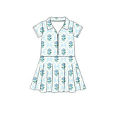 Floral light blue bow zipper kids girls polo athletic dress