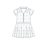 Light blue bow floral zipper kids girls polo athletic dress