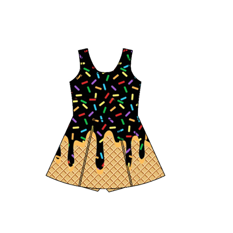 Black sprinkle ice cream kids girls team athletic dress