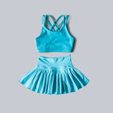 Light blue crop top high waist skirt kids girls activewear set