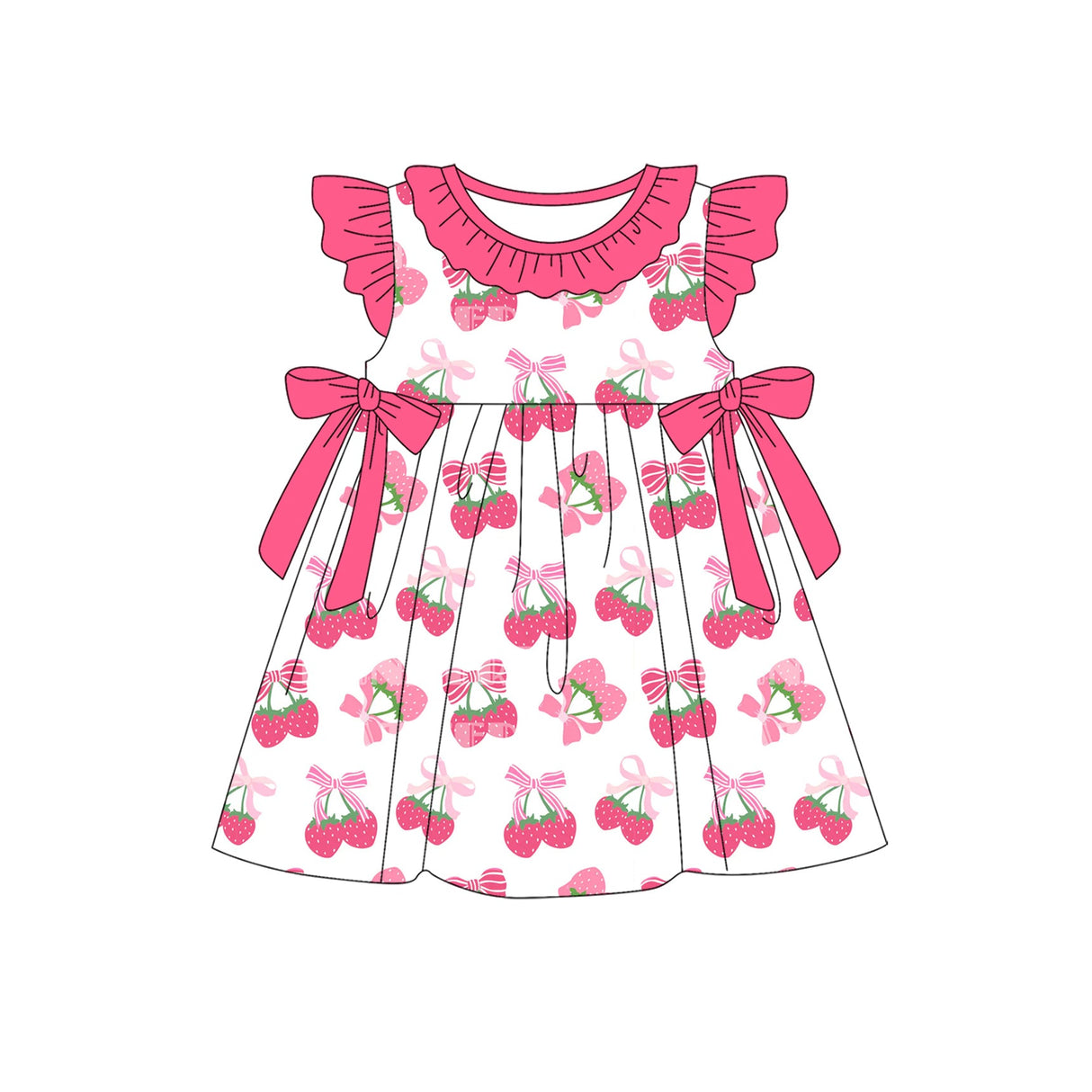 Flutter sleeves pink bow strawberry baby girls dress