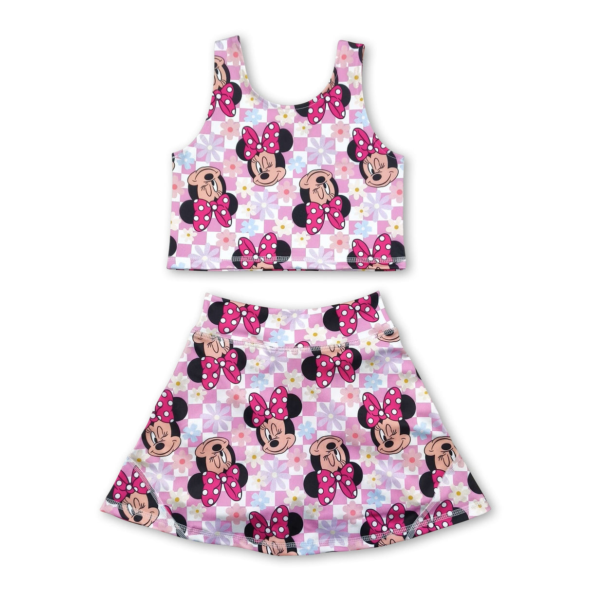 Sleeveless floral mouse top skirt kids girls activewear