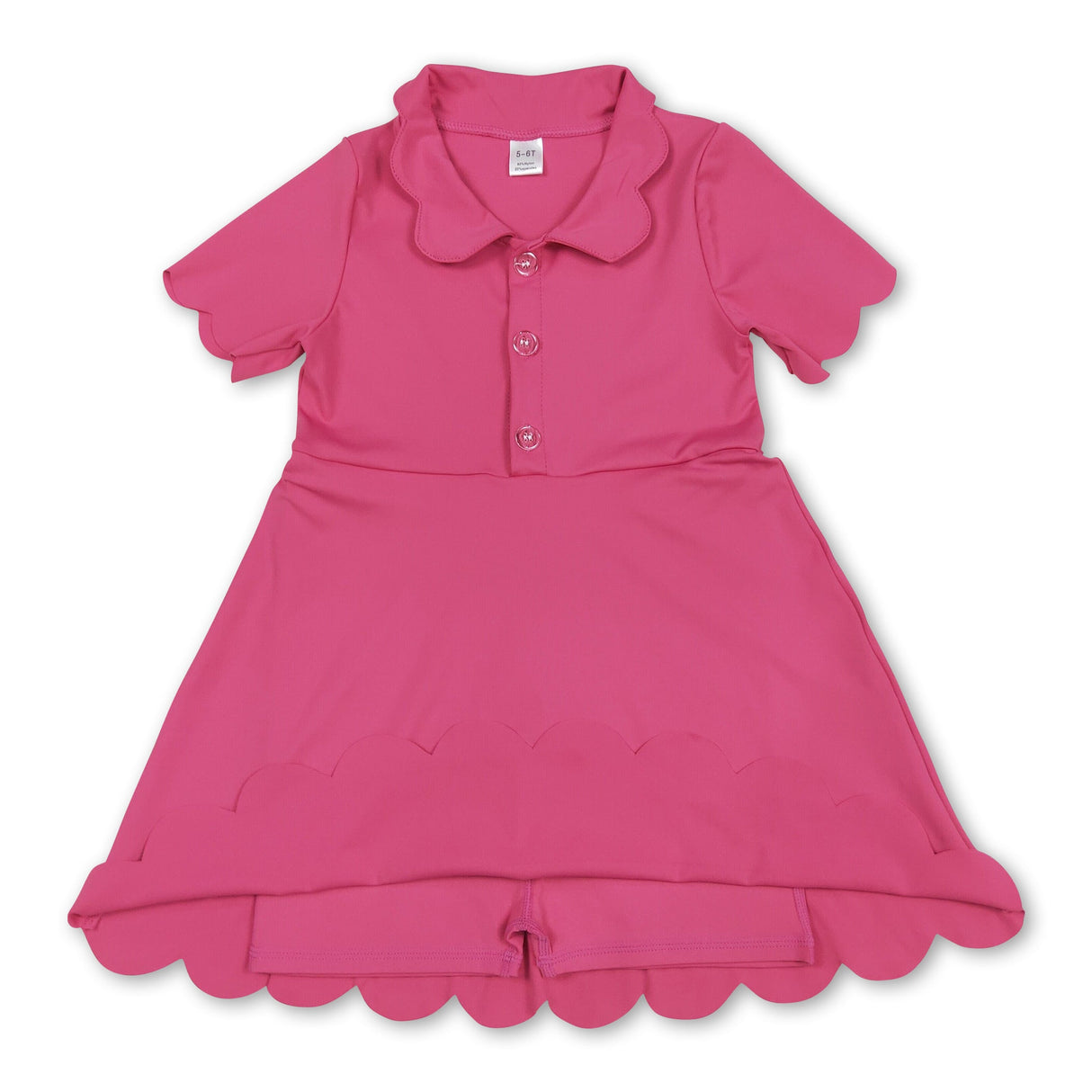 Hot pink short sleeves kids girls polo athletic dresses