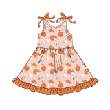 Sleeveless orange floral ruffle kids girls dresses