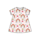 Short sleeves rainbow smile floral kids girls dresses