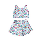 Sleeveless light blue floral top skirt girls activewear set