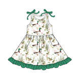 Sleeveless duck green ruffle kids girls summer dresses