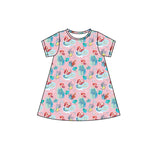 Short sleeves pink fish princess kids girls dress