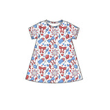 Short sleeves firework bow girls 4th of july dress
