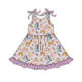 Sleeveless plaid floral dog pencil girls back to school dress