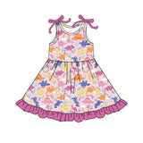 Sleeveless pink ruffle dinosaur kids girls summer dresses