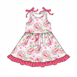 Sleeveless pink ruffle strawberry kids girls summer dresses