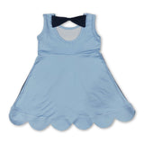 Sleeveless blue dog bow kids girls summer dress