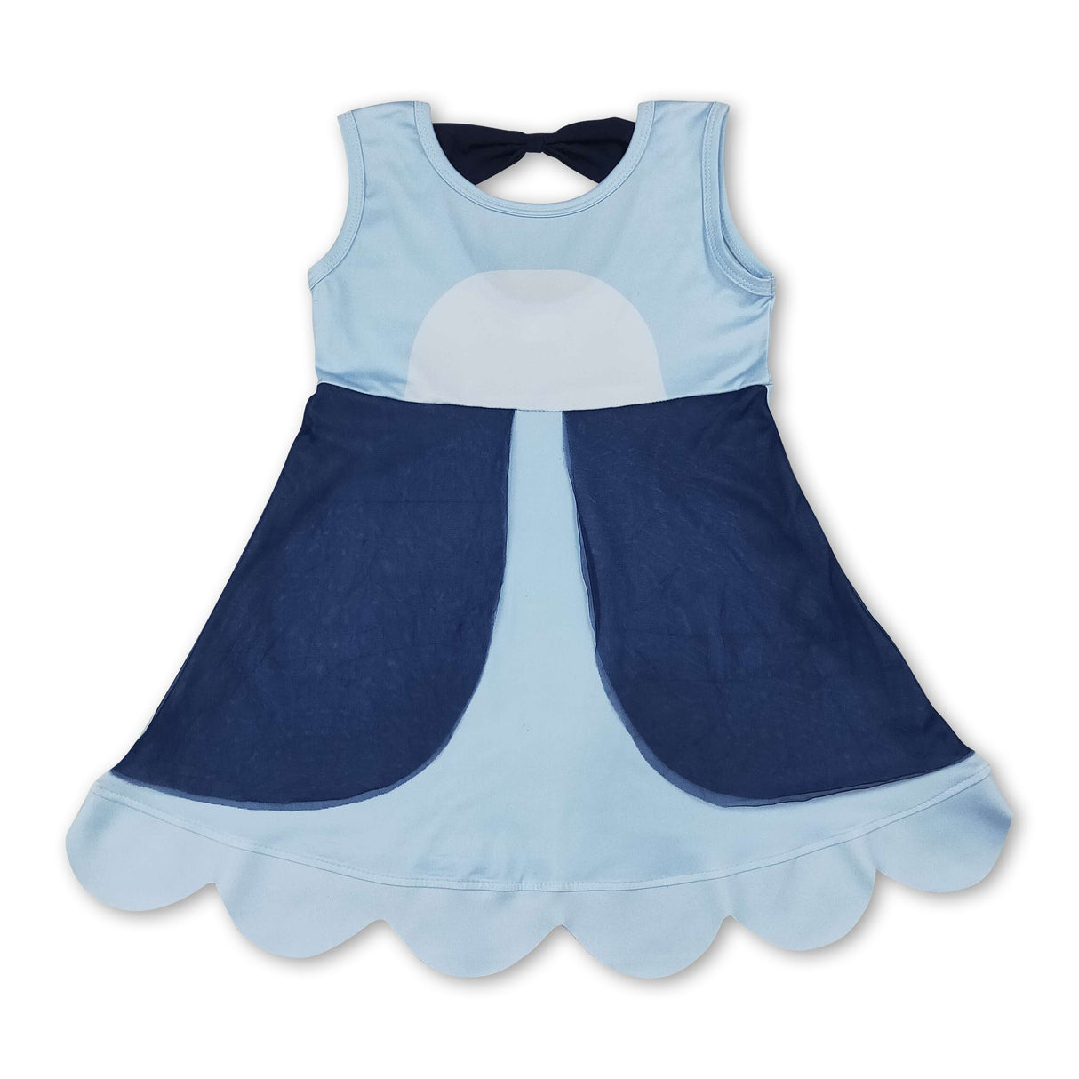 Sleeveless blue dog bow kids girls summer dress