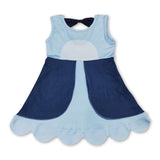 Sleeveless blue dog bow kids girls summer dress