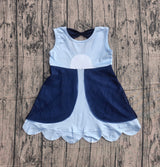 Sleeveless blue dog bow kids girls summer dress