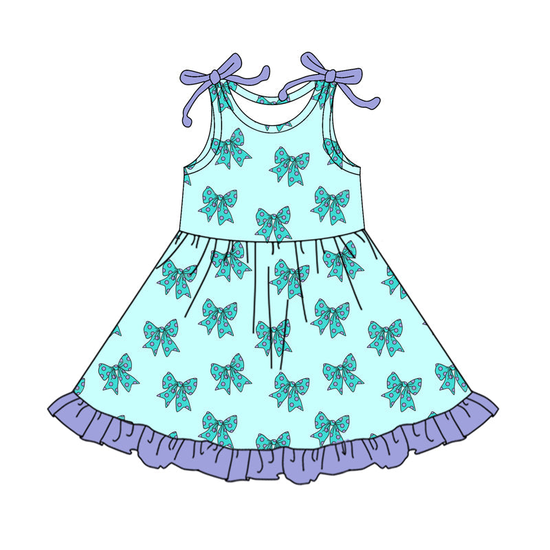Sleeveless bow ruffle kids girls summer dresses