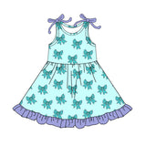 Sleeveless bow ruffle kids girls summer dresses