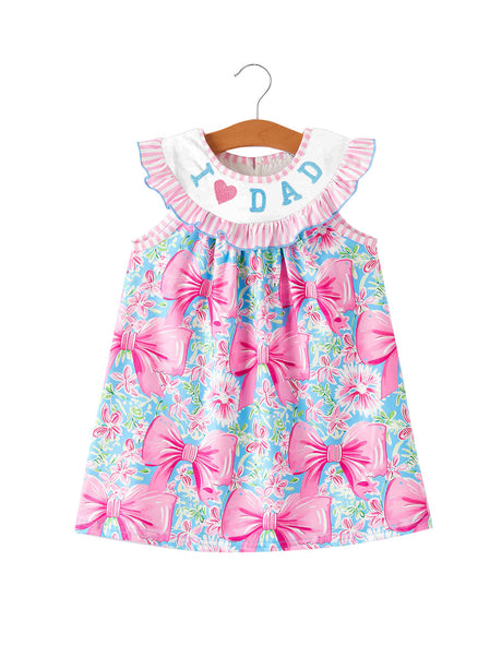 I love dad pink floral bow kids girls dresses