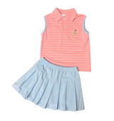 Stripe dog polo shirt skirt kids girls summer outfits
