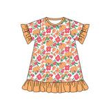 Short sleeves ruffle pumpkin floral kids girls fall dresses