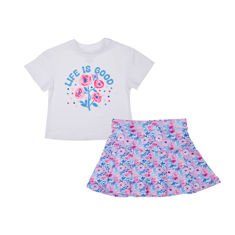 Short sleeves life is good top floral skirt girls clothes